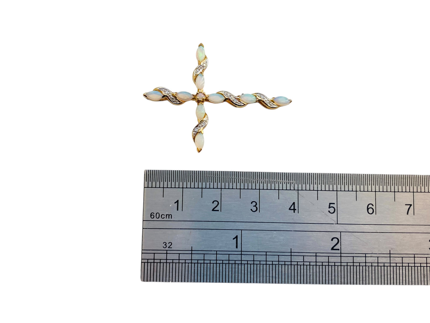 9ct Gold Opal & Diamond Cross Pendant