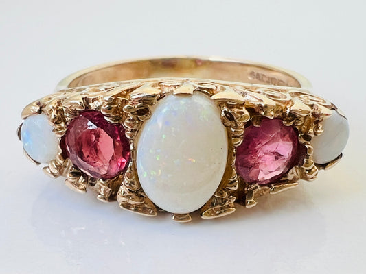 Vintage 9ct Gold Opal & Ruby Ring