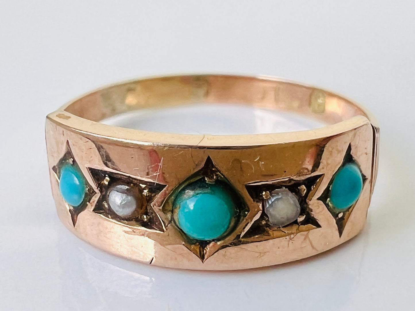 Antique 9ct Gold Turquoise & Opal Ring