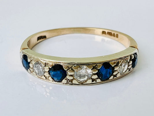 Vintage 9ct Gold Sapphire & Diamond Ring