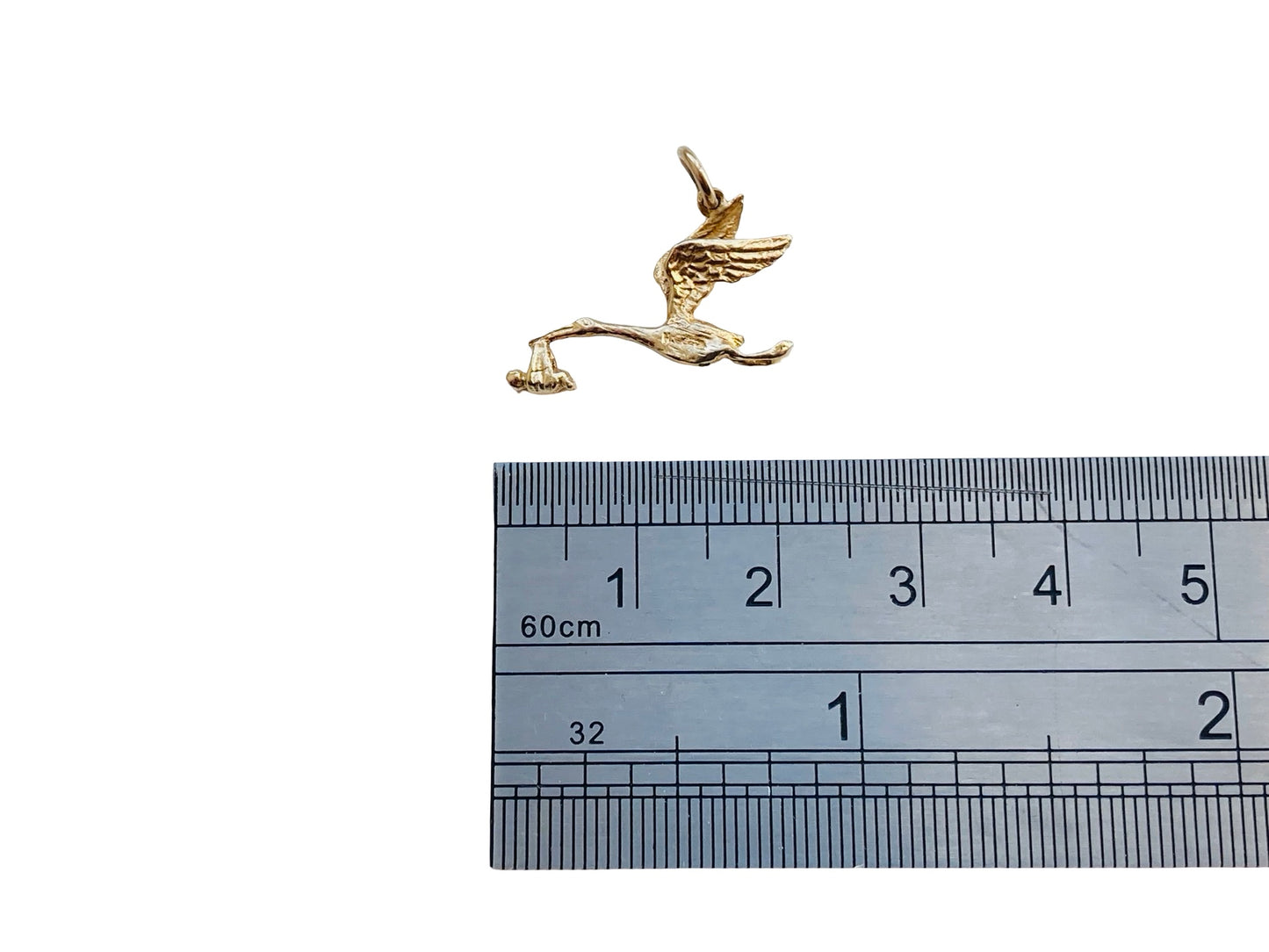 Vintage 9ct Gold Stork & Baby Pendant or Charm