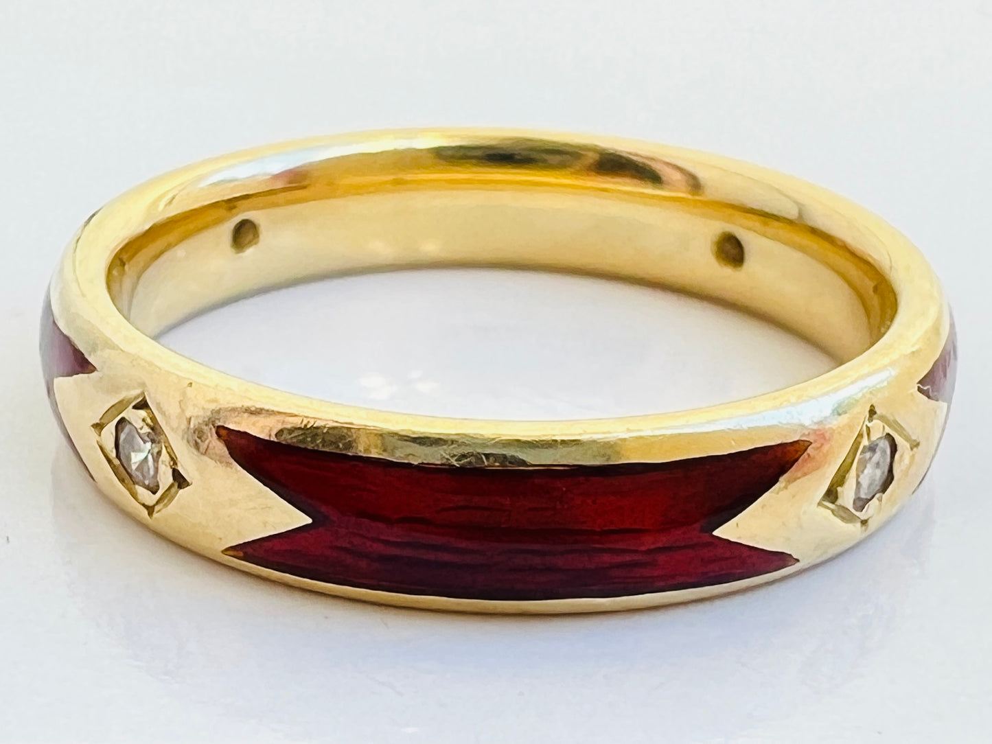Vintage 18ct Gold Enamel Diamond  Band Ring