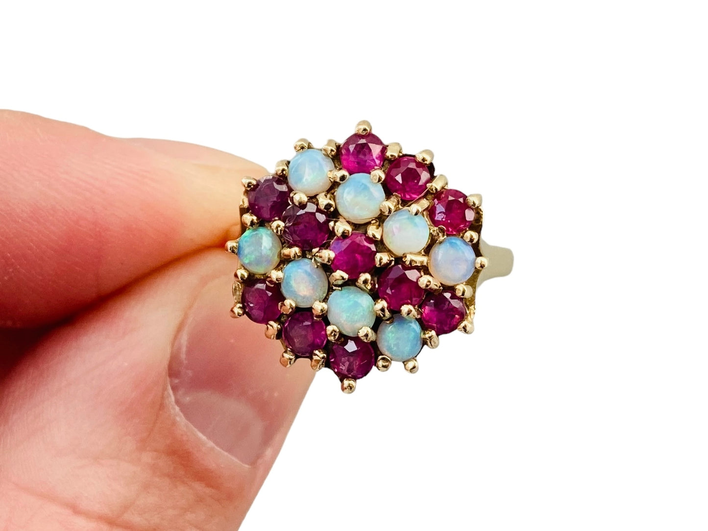 Vintage 9ct Gold Ruby & Opal Ring