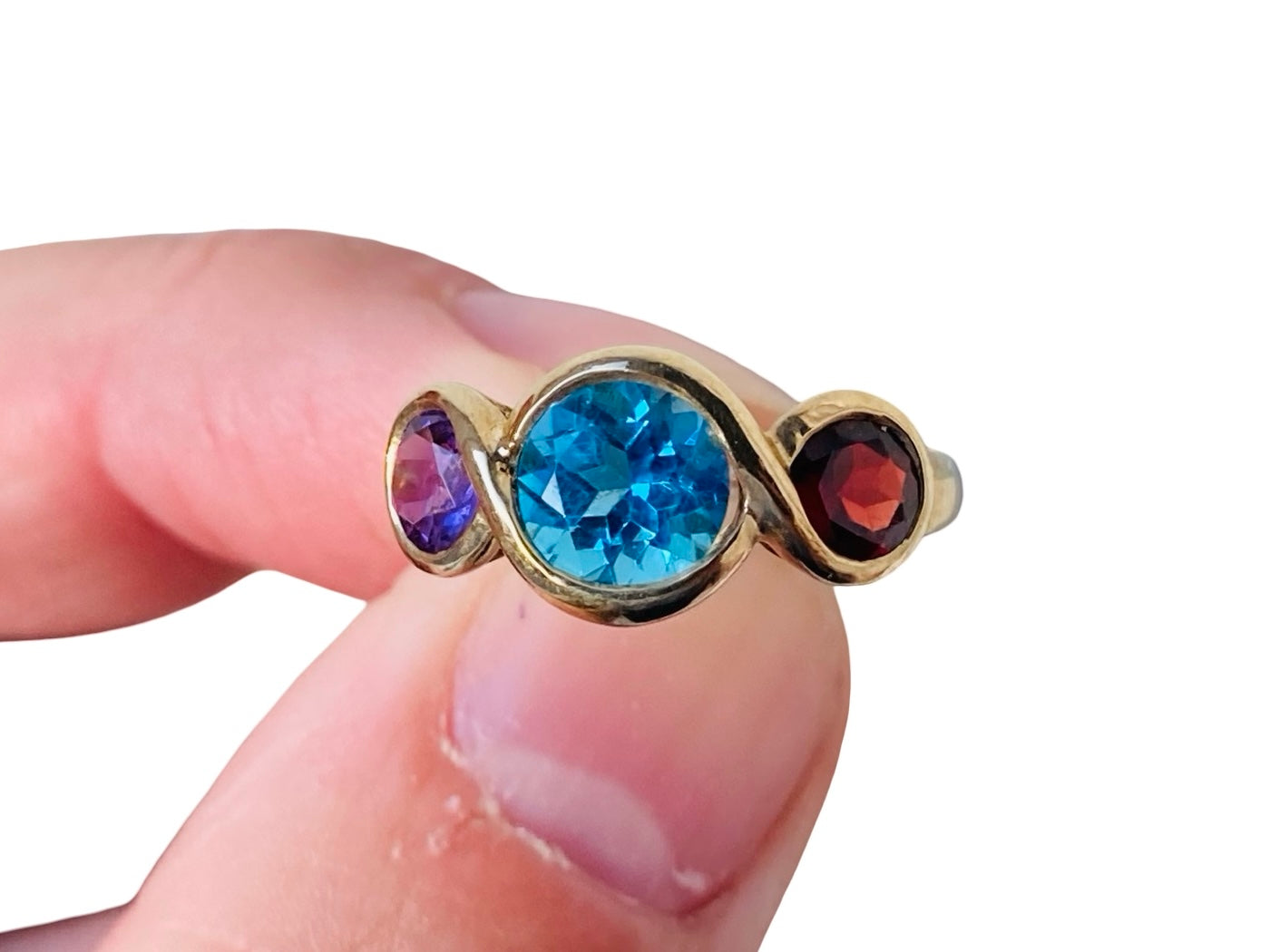 9ct Gold Topaz, Amethyst & Garnet Ring