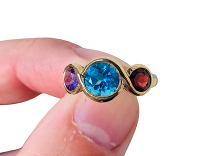 9ct Gold Topaz, Amethyst & Garnet Ring