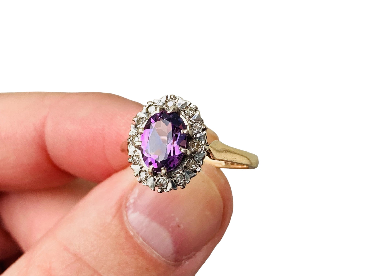 Vintage 9ct Gold Amethyst & Diamond Ring