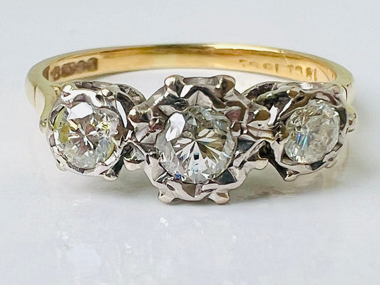 Vintage 18ct Gold Three-Stone Diamond Ring