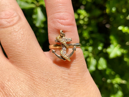 Vintage 9ct Gold Diamond Anchor Ring