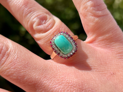 14ct Gold Le Vian Turquoise, Ruby & Diamond Ring