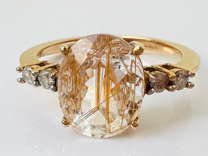 9ct Gold Goldern Rutilated Quartz & Diamond Ring