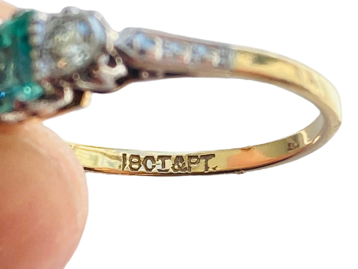 Antique 18ct Gold Green Tourmaline & Diamond Ring