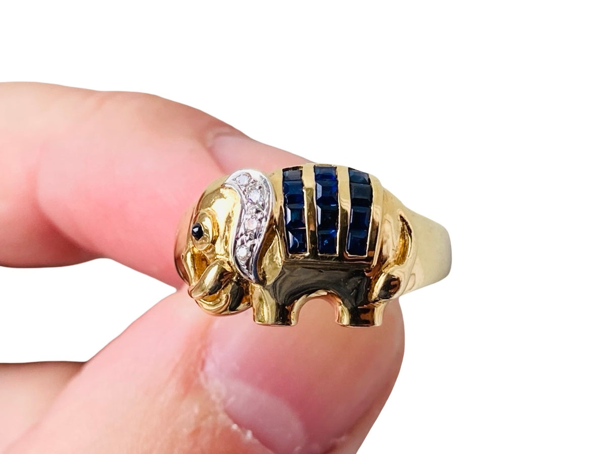 Vintage 18ct Gold Sapphire & Diamond Elephant Ring