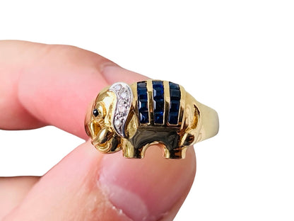Vintage 18ct Gold Sapphire & Diamond Elephant Ring