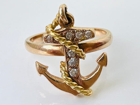 Vintage 9ct Gold Diamond Anchor Ring