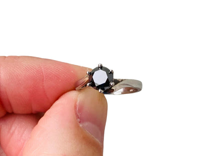 10ct Gold Black Diamond 0.75ct Solitaire Ring