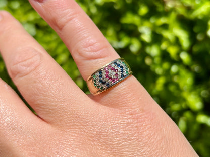 Vintage 9ct Gold Multi-Gemstone Ring