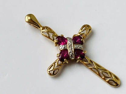 9ct Gold Rhodolite Garnet & Diamond Cross Pendant