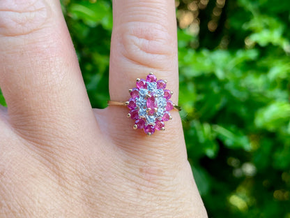 Vintage 9ct Gold Pink Ruby & Diamond Ring