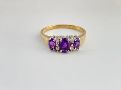 9ct Gold Amethyst & Diamond Ring