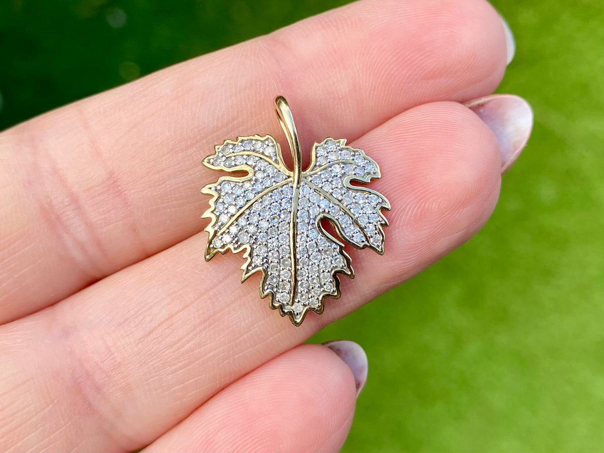 9ct Gold Diamond Leaf Pendant