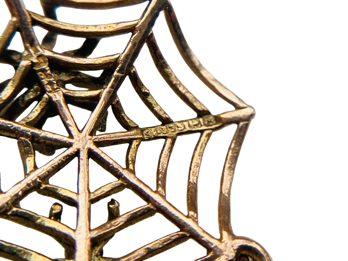Vintage 9ct Gold Spider Web Pendant Or Charm