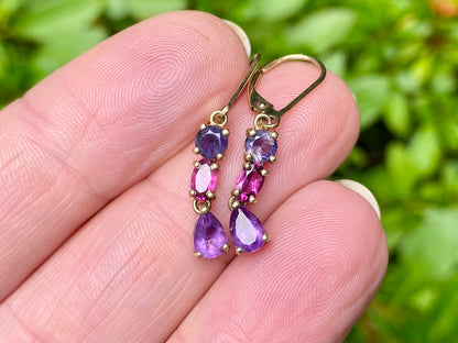 9ct Gold Amethyst, Garnet & Iolite Earrings