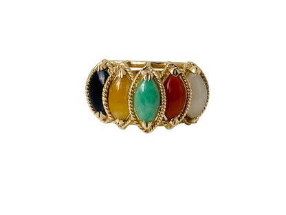 14ct Gold Multi Coloured Jade Ring