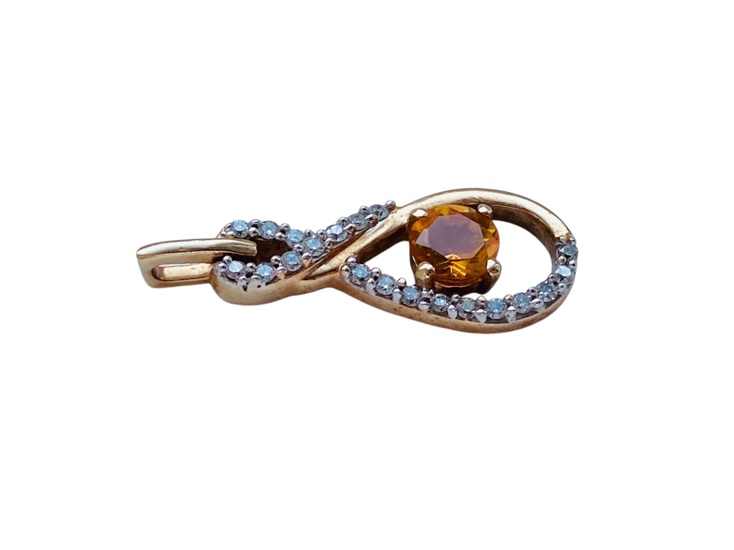 9ct Gold Citrine & Diamond Pendant