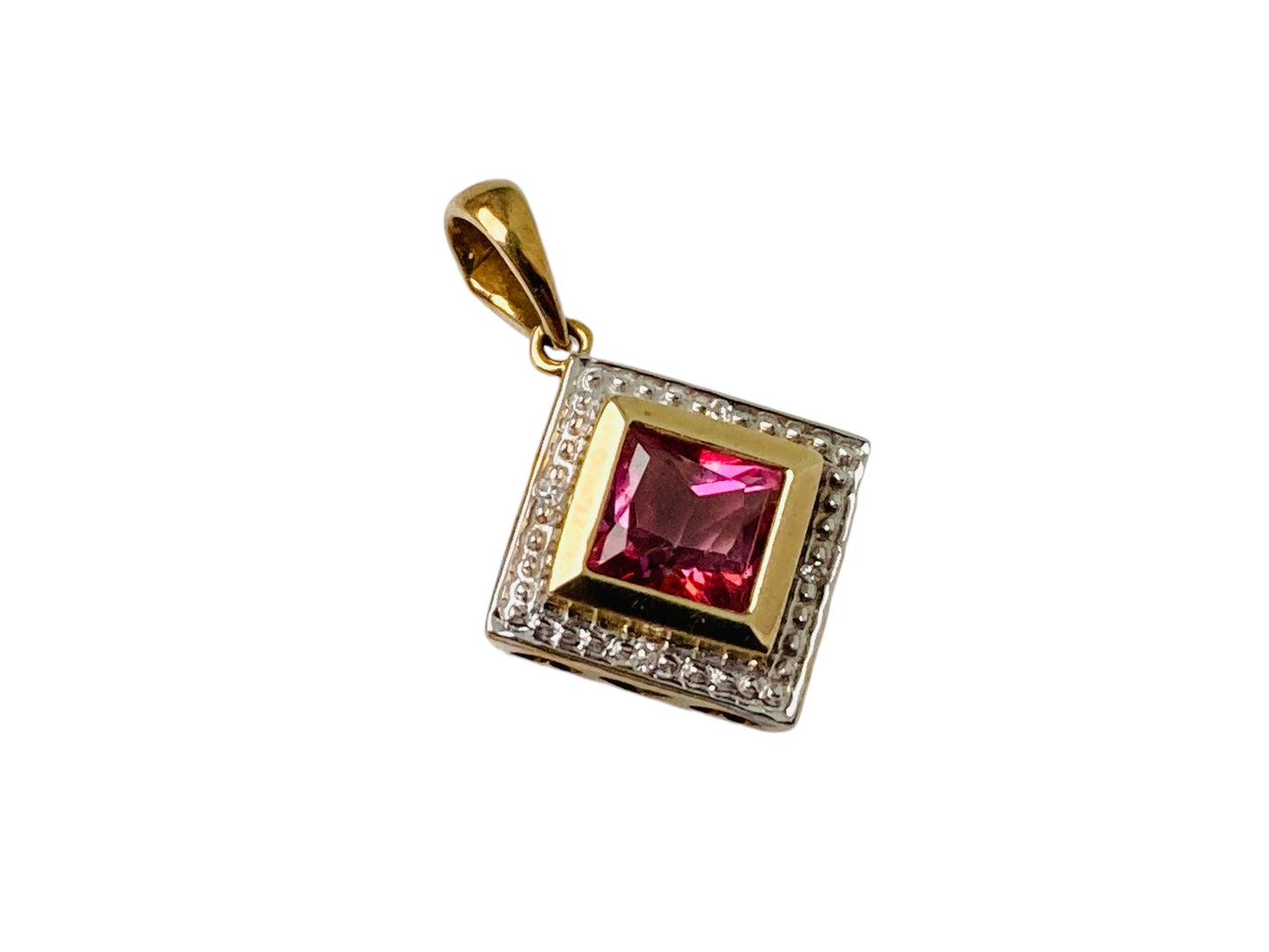 9ct Gold Synthetic Pink Sapphire & Diamond Pendant