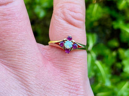 Vintage 9ct Gold Opal & Ruby Ring