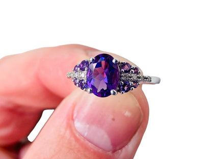 9ct Gold Amethyst & Diamond Ring