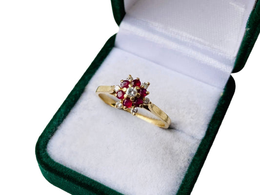 Vintage 9ct Gold Ruby & Diamond Ring