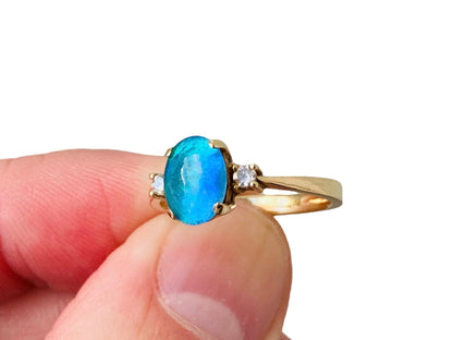 14ct Gold Blue Opal & Diamond Ring