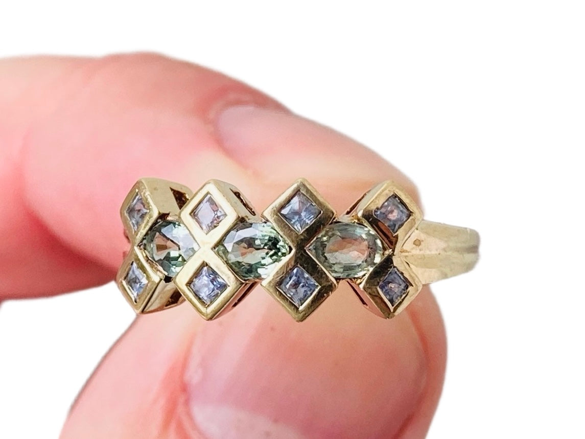 9ct Gold Green & Blue Sapphire Ring