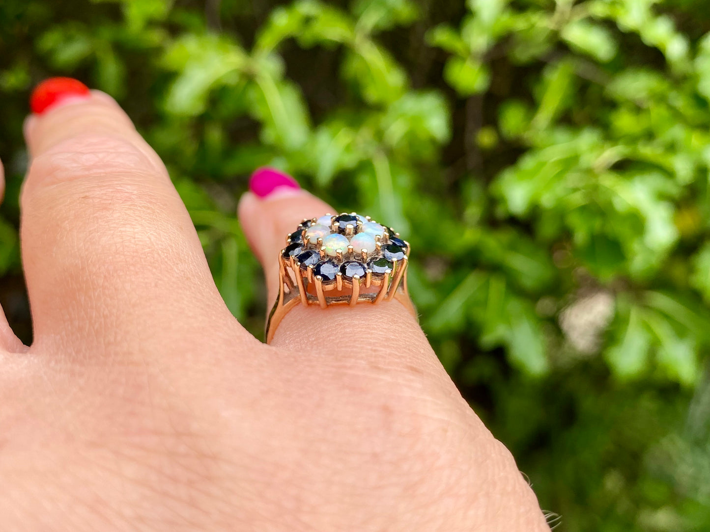 Vintage 9ct Gold Sapphire & Opal Ring