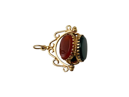 9ct Gold Swivel Bloodstone, Onyx & Carnelian Fob Pendant