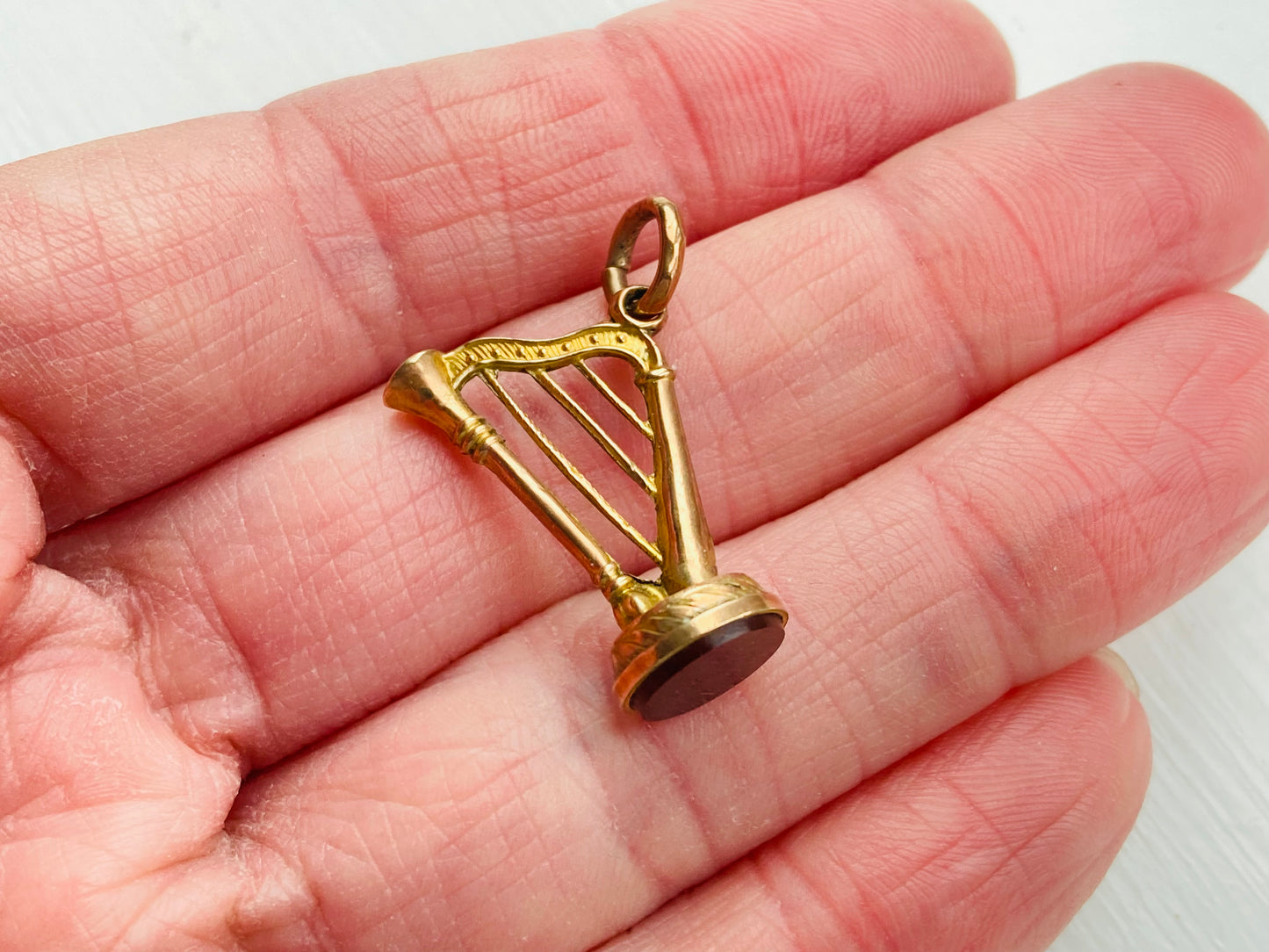 Antique 9ct Gold Harp Pendant / Charm