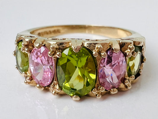 9ct Gold Peridot & Pink Tourmaline Ring