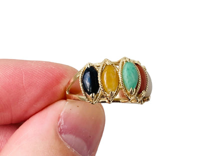 14ct Gold Multi Coloured Jade Ring