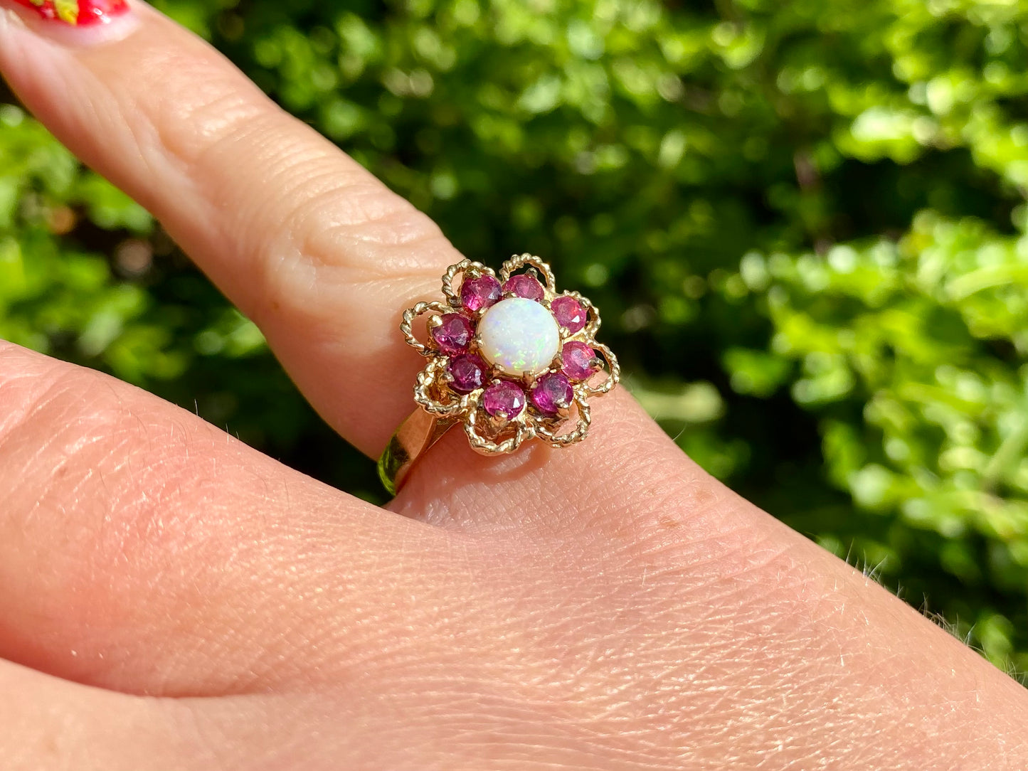 Vintage 9ct Gold Opal & Ruby Ring
