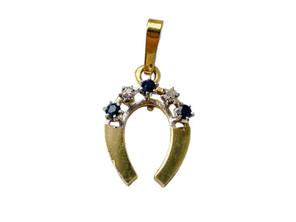 Vintage 9ct Gold Horseshoe Sapphire & Diamond Pendant