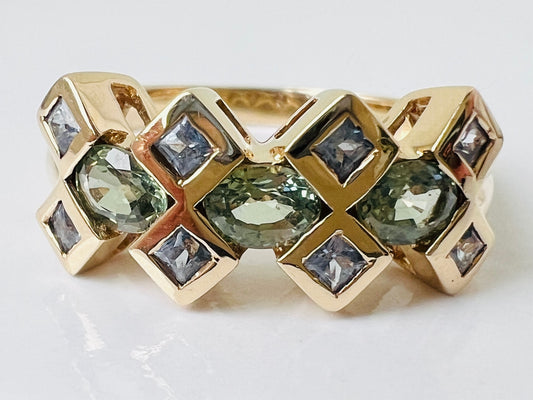 9ct Gold Green & Blue Sapphire Ring