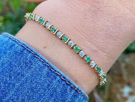 9ct Gold Emerald & Diamond Bracelet