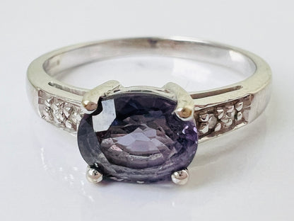 9ct Gold Iolite & Diamond Ring