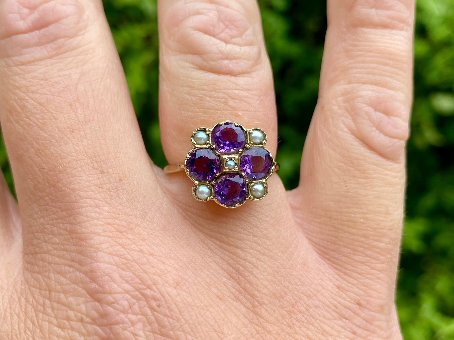 Vintage 9ct Gold Amethyst & Pearl Ring