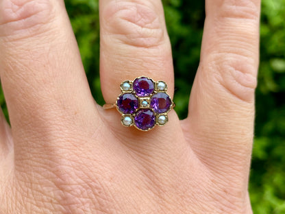 Vintage 9ct Gold Amethyst & Pearl Ring
