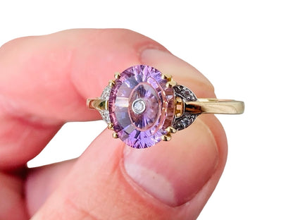 9ct Gold Lehrer Amethyst & Diamond Ring