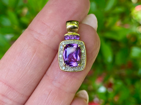 9ct Gold Amethyst & Diamond Pendant