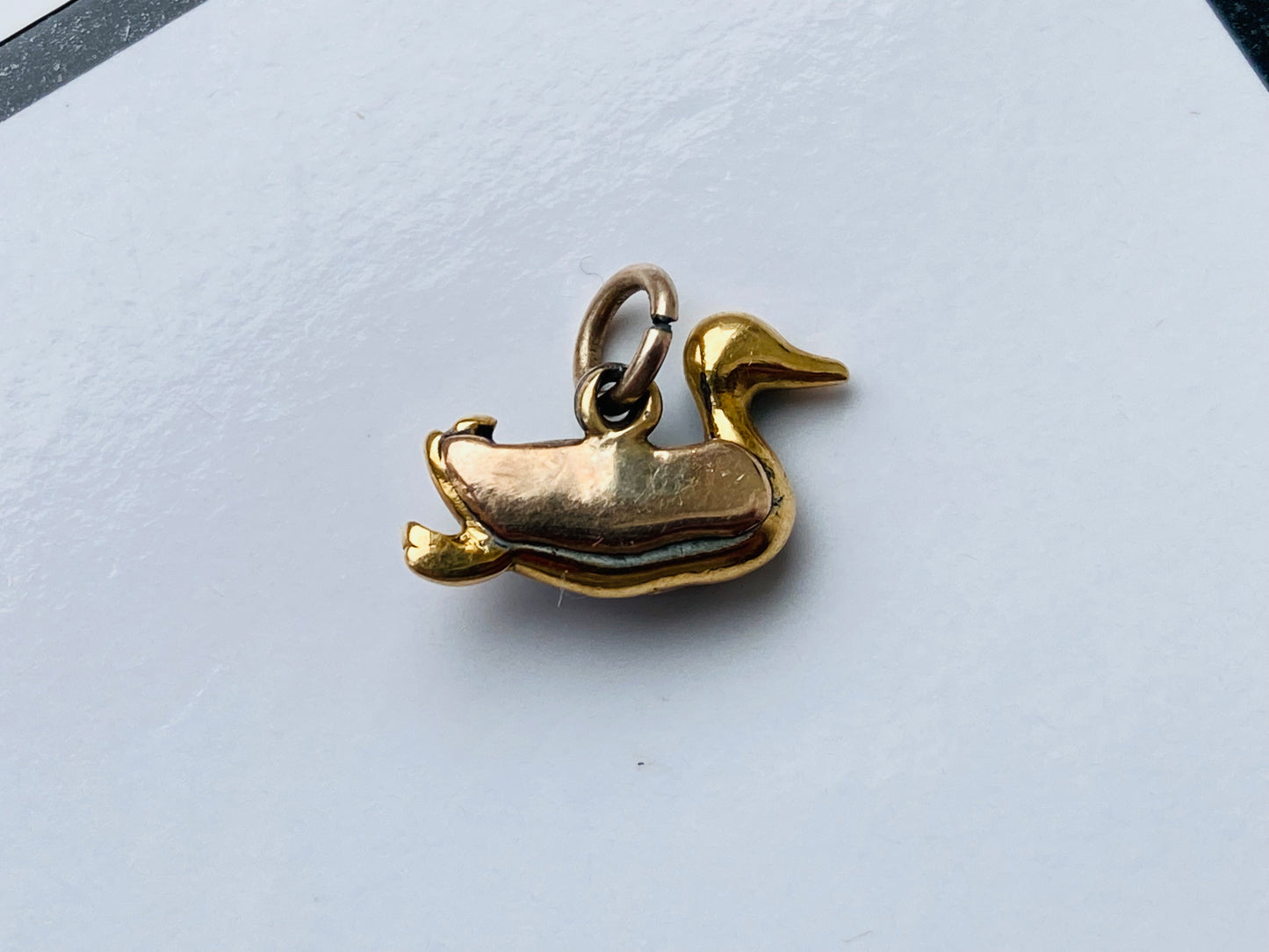 Antique Gold Enamel Duck Pendant / Charm