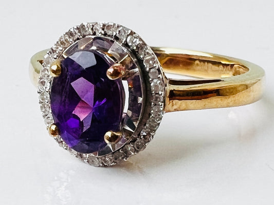9ct Gold Amethyst & Diamond Ring